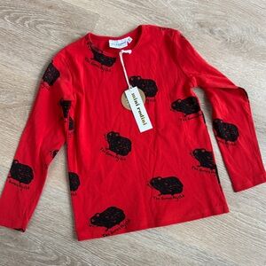 Mini Rodini NWT The guinea pig club long sleeve shirt 128-134 organic cotton red
